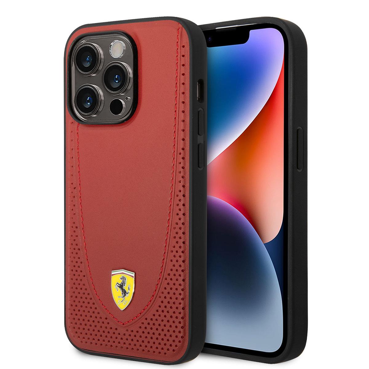 Apple iPhone 14 Pro Max Kılıf Ferrari M-safe Şarj Özellikli Deri Delikli Dikişli Dizayn Kapak