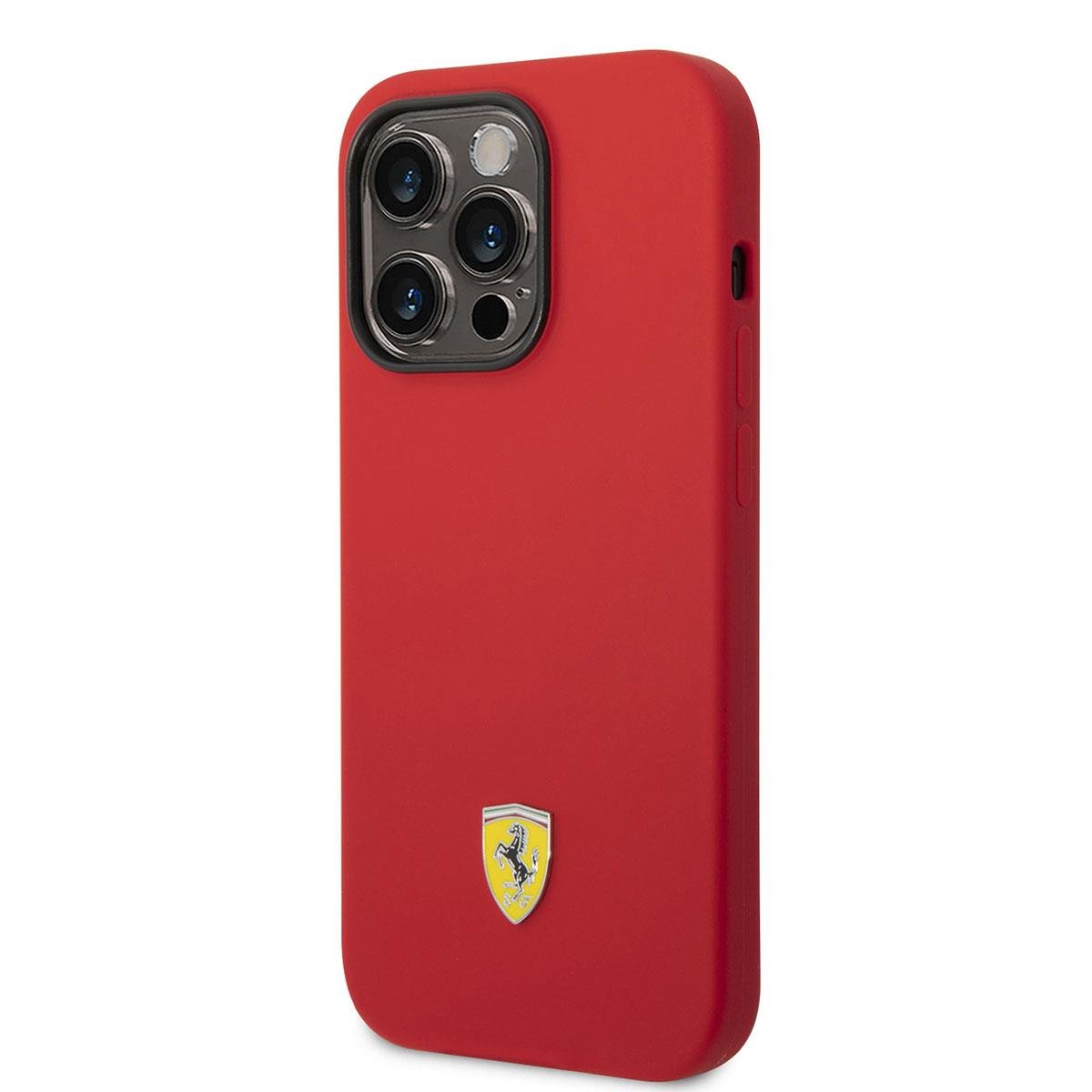 Apple iPhone 14 Pro Max Kılıf Ferrari M-safe Şarj Özellikli Silikon Metal Logo Dizayn Kapak