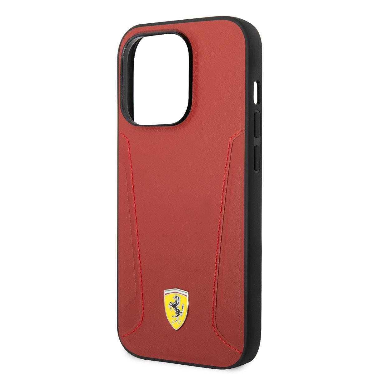 Apple iPhone 14 Pro Max Kılıf Ferrari M-safe Şarj Özellikli Deri Kenarları Damgalı Dizayn Kapak