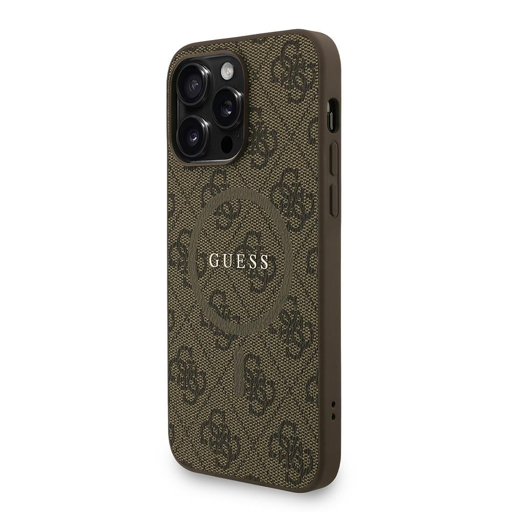 Apple iPhone 14 Pro Max Kılıf Guess Orjinal Lisanslı PU Deri Taşlı Üçgen Logo 4G Desenli Kapak