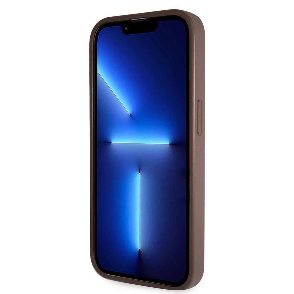 Apple iPhone 14 Pro Max Kılıf Guess Orjinal Lisanslı PU Deri Taşlı Üçgen Logo 4G Desenli Kapak
