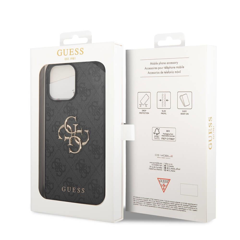Apple iPhone 14 Pro Max Kılıf GUESS PU Deri Büyük Metal Logo Dizaynlı Kapak