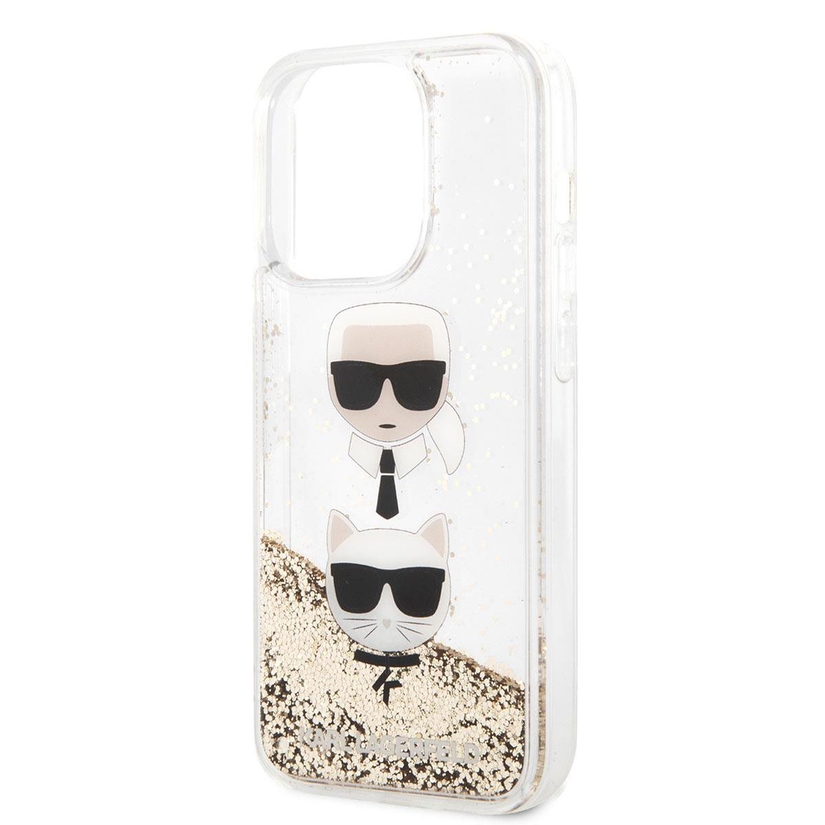 Apple iPhone 14 Pro Max Kılıf Karl Lagerfeld Sıvılı Simli K&C Head Dizayn Kapak