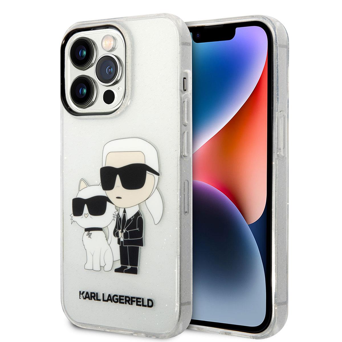 Apple iPhone 14 Pro Max Kılıf Karl Lagerfeld Transparan Simli K&C Dizayn Kapak