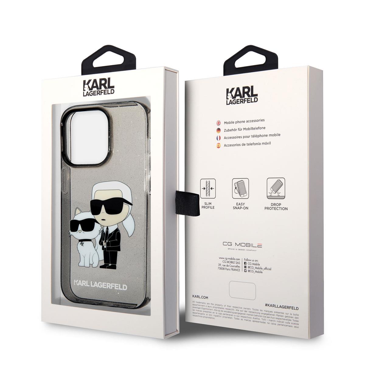 Apple iPhone 14 Pro Max Kılıf Karl Lagerfeld Transparan Simli K&C Dizayn Kapak