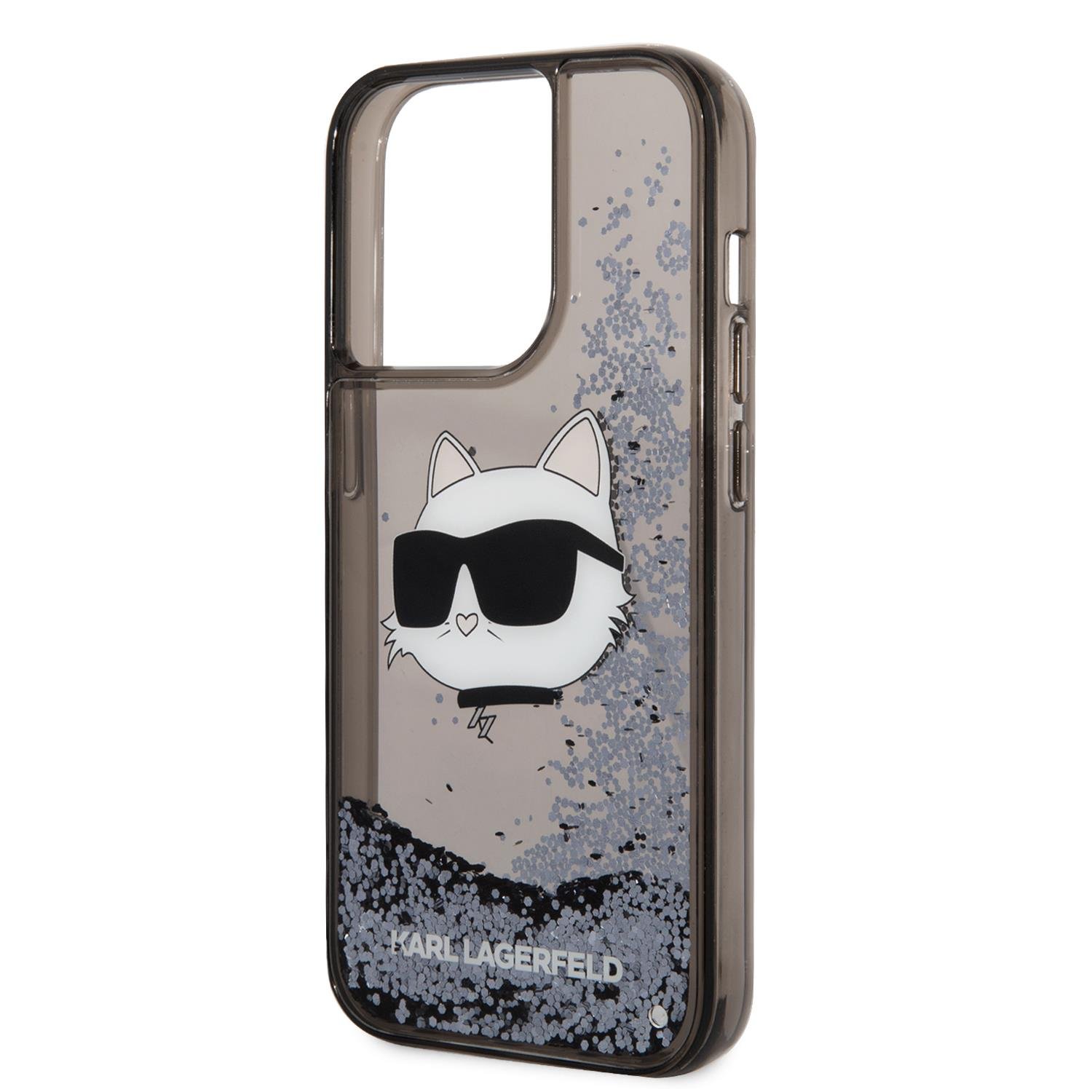 Apple iPhone 14 Pro Max Kılıf Karl Lagerfeld Sıvılı Simli Choupette Head Dizayn Kapak