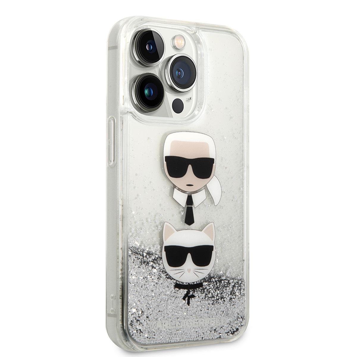 Apple iPhone 14 Pro Max Kılıf Karl Lagerfeld Sıvılı Simli K&C Head Dizayn Kapak