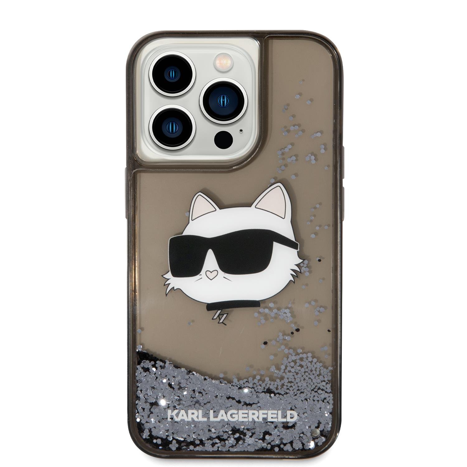 Apple iPhone 14 Pro Max Kılıf Karl Lagerfeld Sıvılı Simli Choupette Head Dizayn Kapak