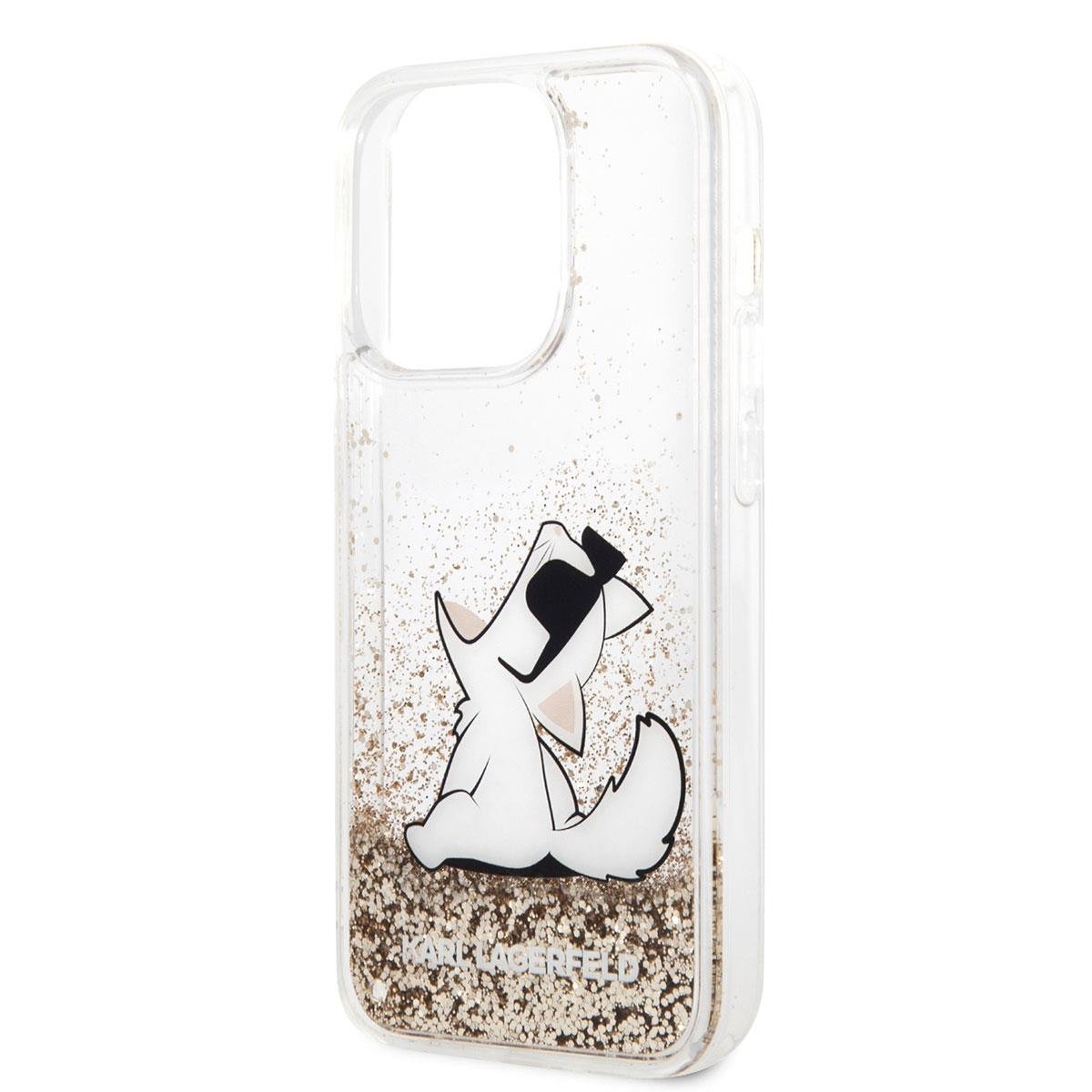 Apple iPhone 14 Pro Max Kılıf Karl Lagerfeld Sıvılı Simli Choupette Head Dizayn Kapak