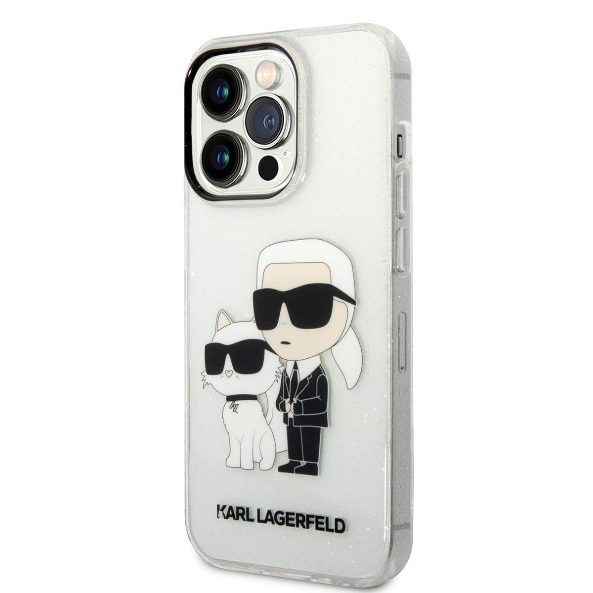 Apple iPhone 14 Pro Max Kılıf Karl Lagerfeld Transparan Simli K&C Dizayn Kapak