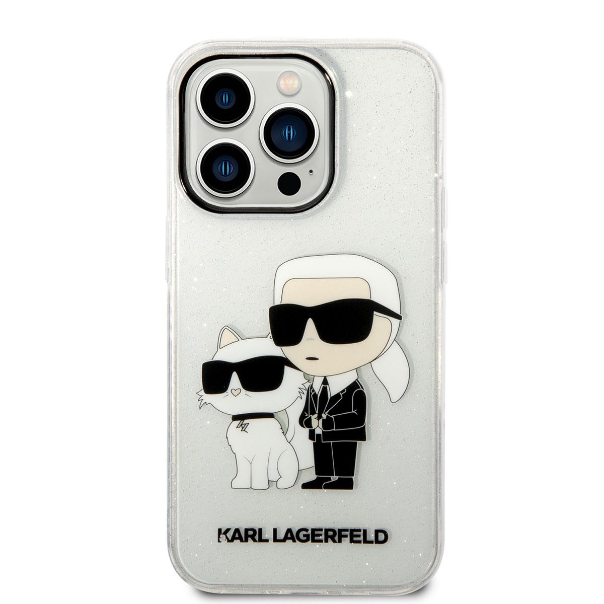 Apple iPhone 14 Pro Max Kılıf Karl Lagerfeld Transparan Simli K&C Dizayn Kapak
