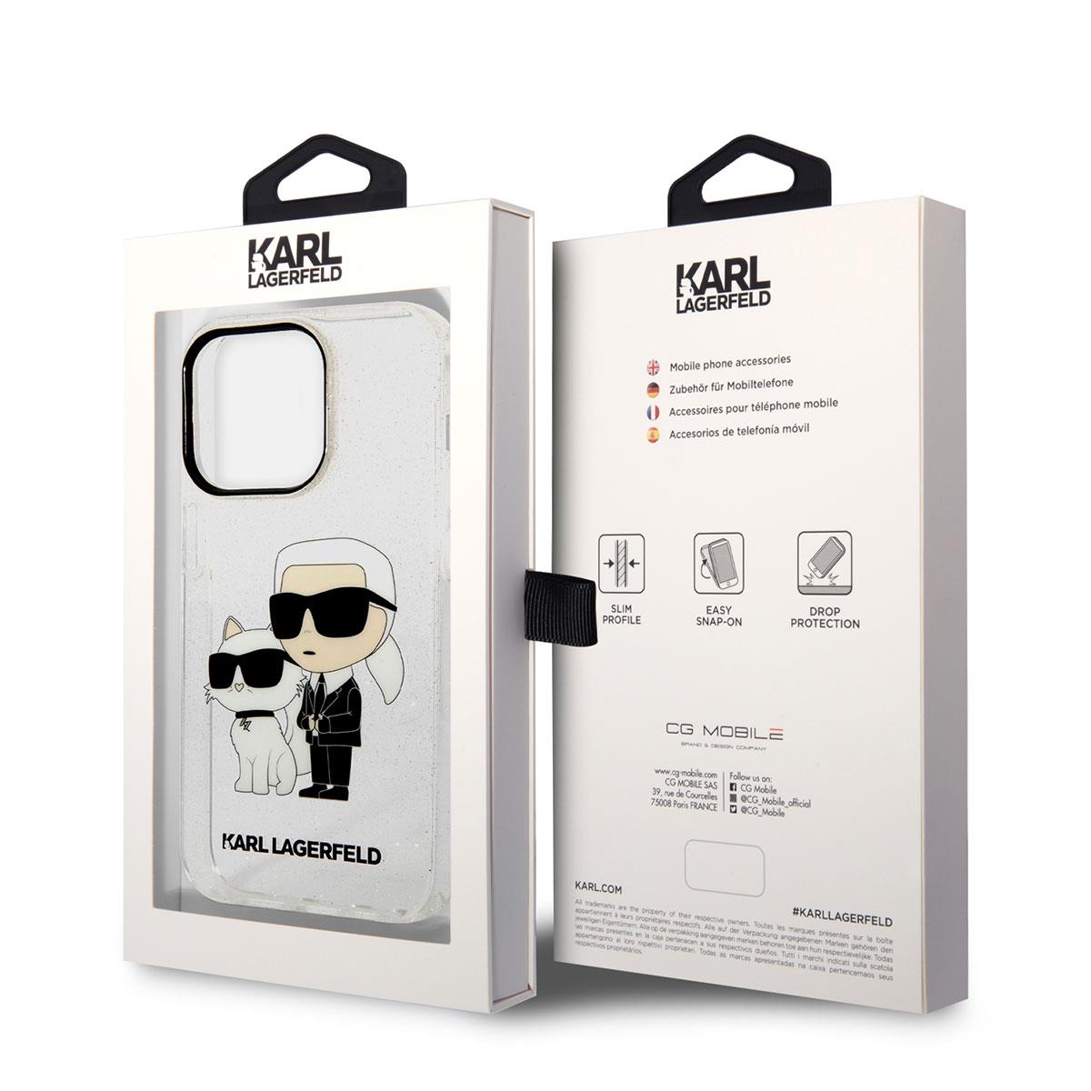 Apple iPhone 14 Pro Max Kılıf Karl Lagerfeld Transparan Simli K&C Dizayn Kapak