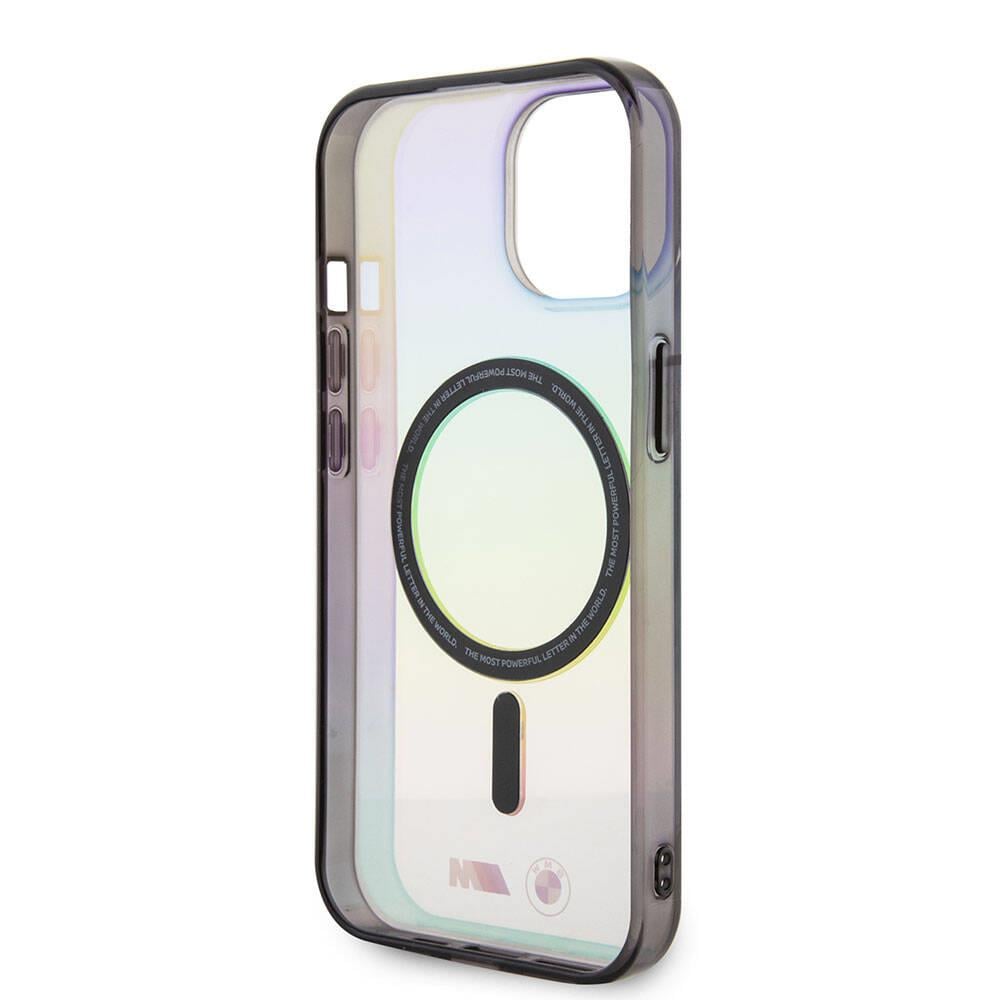 Apple iPhone 15 Kılıf BMW M-safe Şarj Özellikli Transparan Renk Geçişli Iridescent Orjinal Lisanslı Kapak