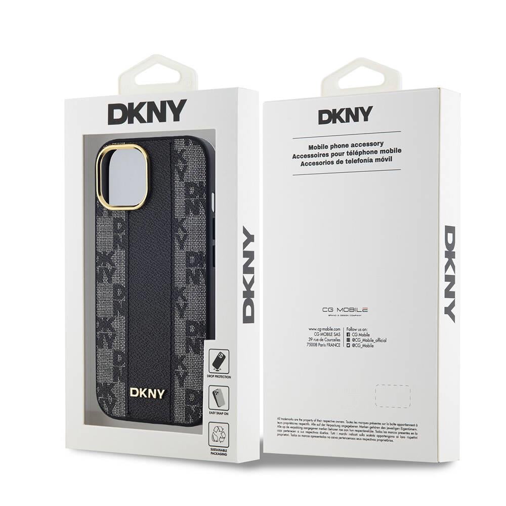 Apple iPhone 15 Kılıf DKNY Orjinal Lisanslı M-safe Şarj Özellikli 3D Yazılı Checkered Pattern Kapak