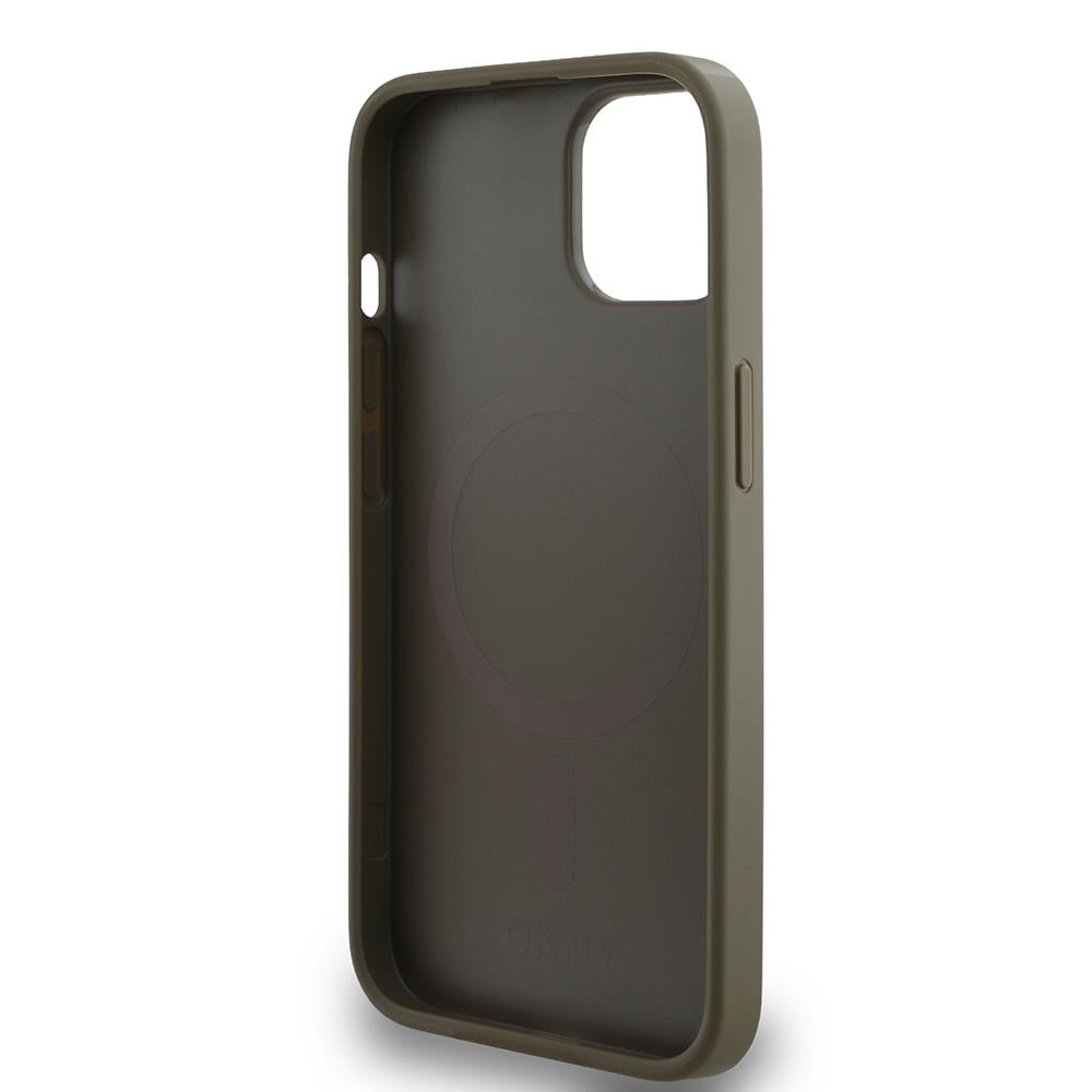 Apple iPhone 15 Kılıf DKNY Orjinal Lisanslı M-safe Şarj Özellikli 3D Yazılı Grid Pattern Kapak