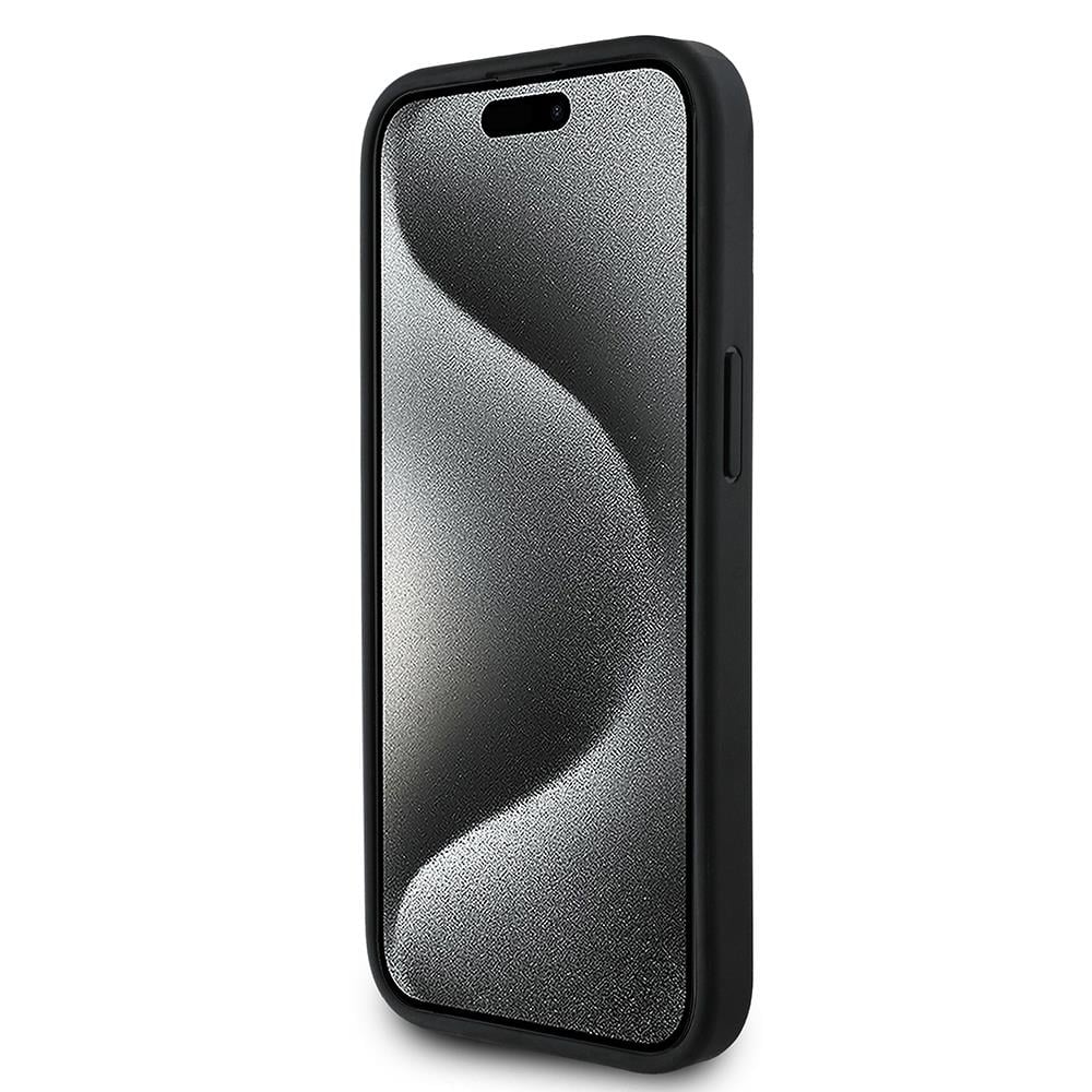 Apple iPhone 15 Kılıf Guess Orjinal Lisanslı M-safe Şarj Özellikli PU Üçgen Logo 4G Desenli Kapak