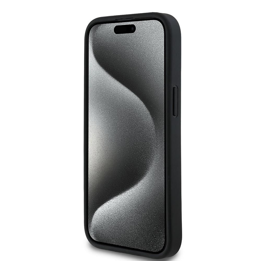 Apple iPhone 15 Kılıf Guess Orjinal Lisanslı M-safe Şarj Özellikli Sıcak Baskılı Üçgen Logolu PU Deri Peony Kapak