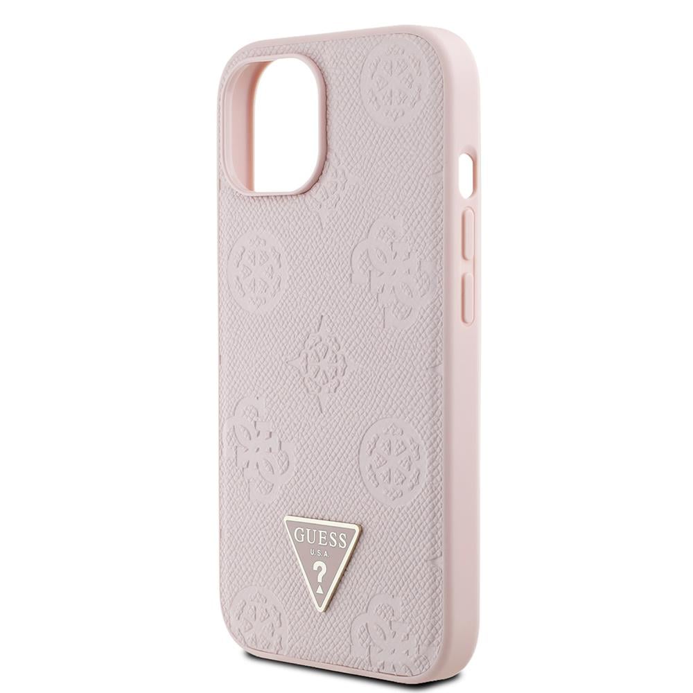 Apple iPhone 15 Kılıf Guess Orjinal Lisanslı M-safe Şarj Özellikli Sıcak Baskılı Üçgen Logolu PU Deri Peony Kapak