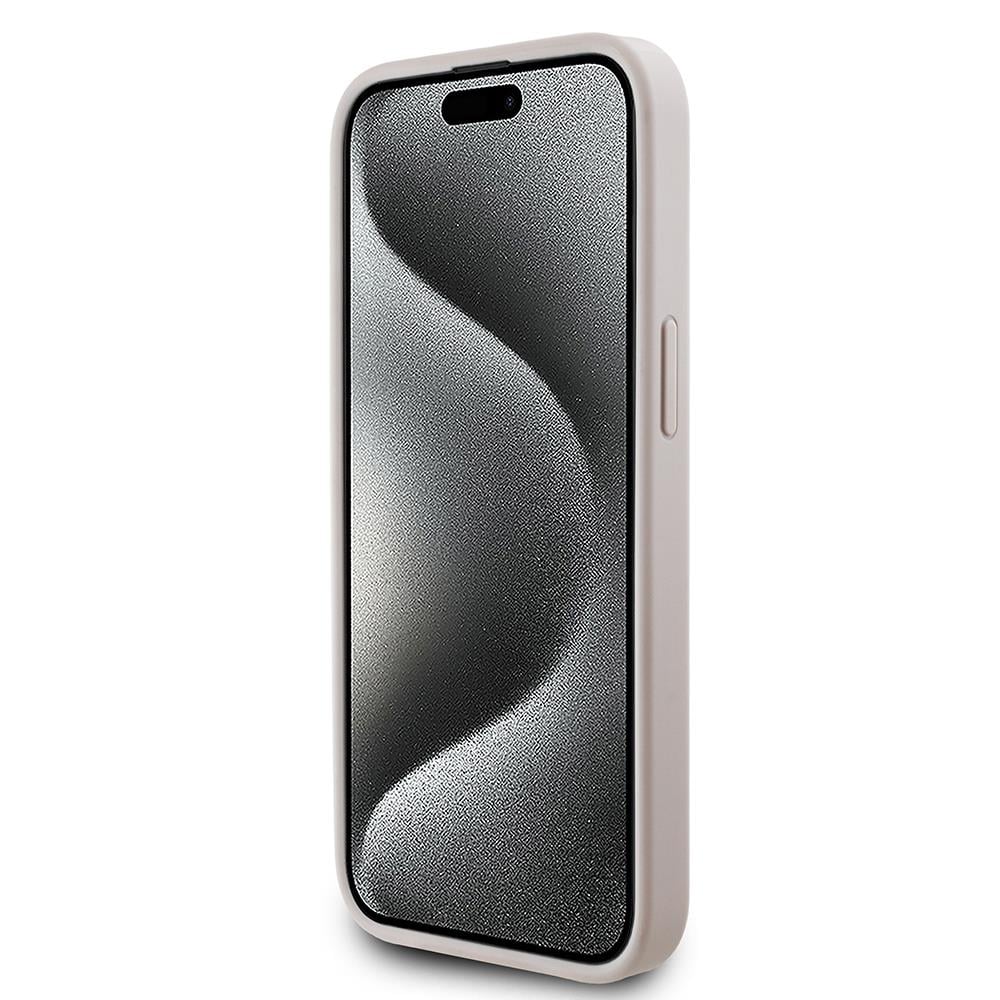 Apple iPhone 15 Kılıf Guess Orjinal Lisanslı M-safe Şarj Özellikli PU Üçgen Logo 4G Desenli Kapak