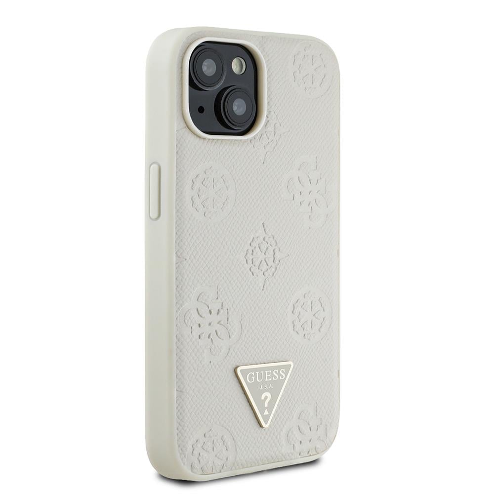 Apple iPhone 15 Kılıf Guess Orjinal Lisanslı M-safe Şarj Özellikli Sıcak Baskılı Üçgen Logolu PU Deri Peony Kapak