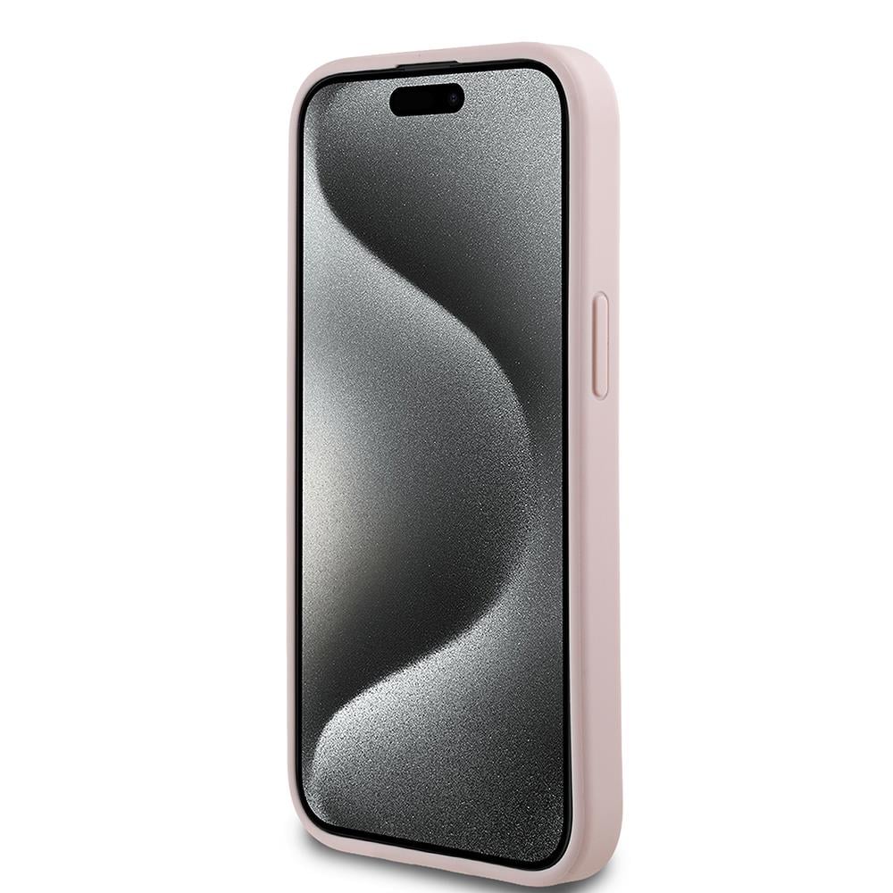Apple iPhone 15 Kılıf Guess Orjinal Lisanslı M-safe Şarj Özellikli Sıcak Baskılı Üçgen Logolu PU Deri Peony Kapak