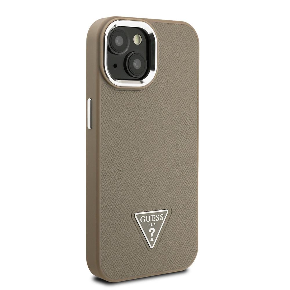 Apple iPhone 15 Kılıf Guess Orjinal Lisanslı M-safe Şarj Özellikli Grained Triangle Kapak