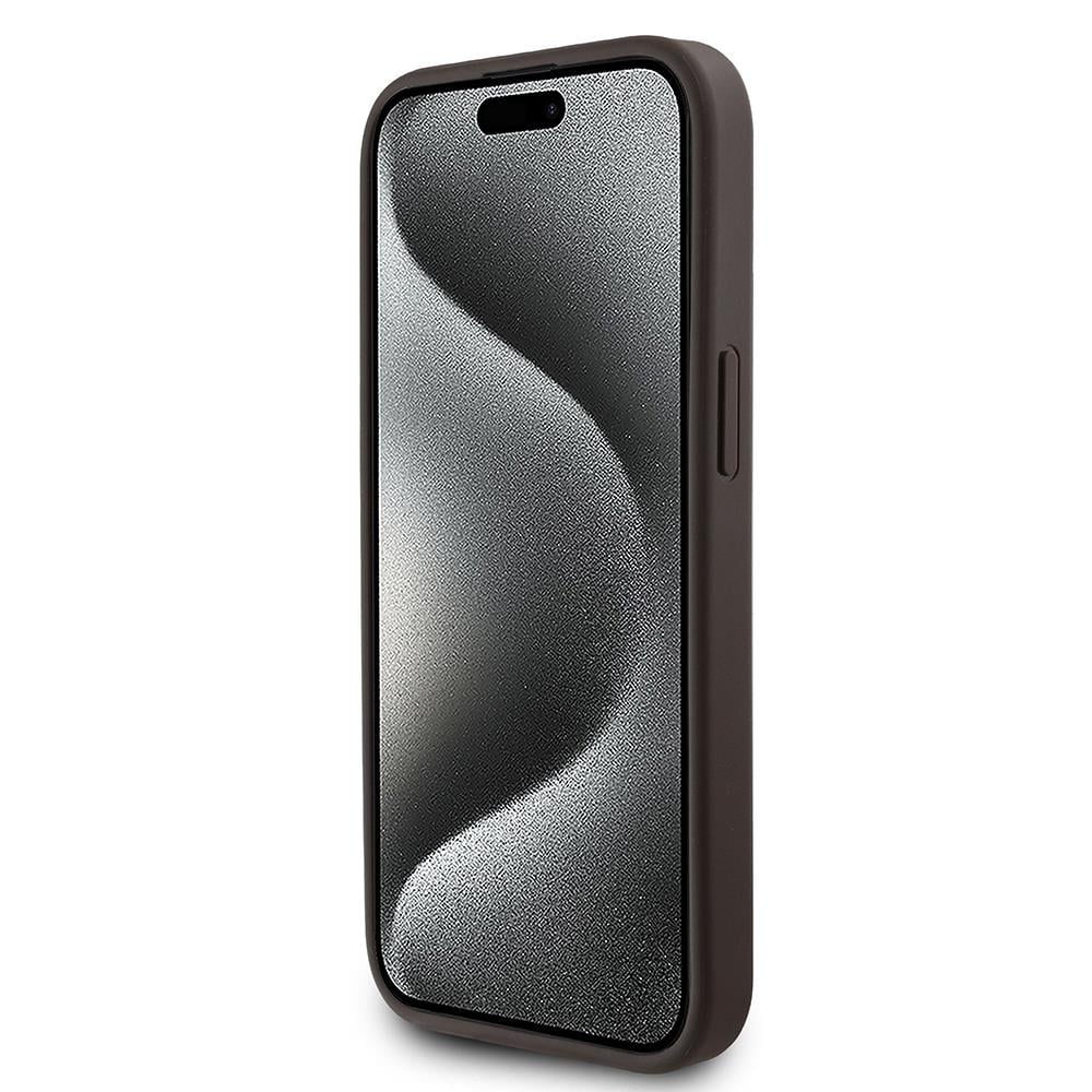 Apple iPhone 15 Kılıf Guess Orjinal Lisanslı M-safe Şarj Özellikli PU Üçgen Logo 4G Desenli Kapak