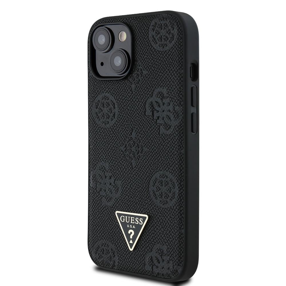 Apple iPhone 15 Kılıf Guess Orjinal Lisanslı M-safe Şarj Özellikli Sıcak Baskılı Üçgen Logolu PU Deri Peony Kapak