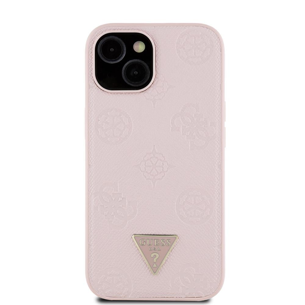 Apple iPhone 15 Kılıf Guess Orjinal Lisanslı M-safe Şarj Özellikli Sıcak Baskılı Üçgen Logolu PU Deri Peony Kapak
