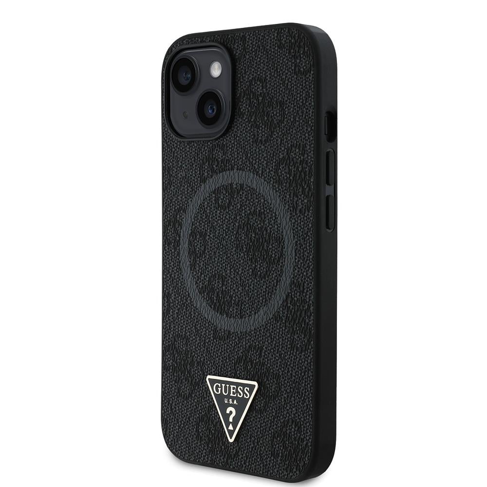 Apple iPhone 15 Kılıf Guess Orjinal Lisanslı M-safe Şarj Özellikli PU Üçgen Logo 4G Desenli Kapak