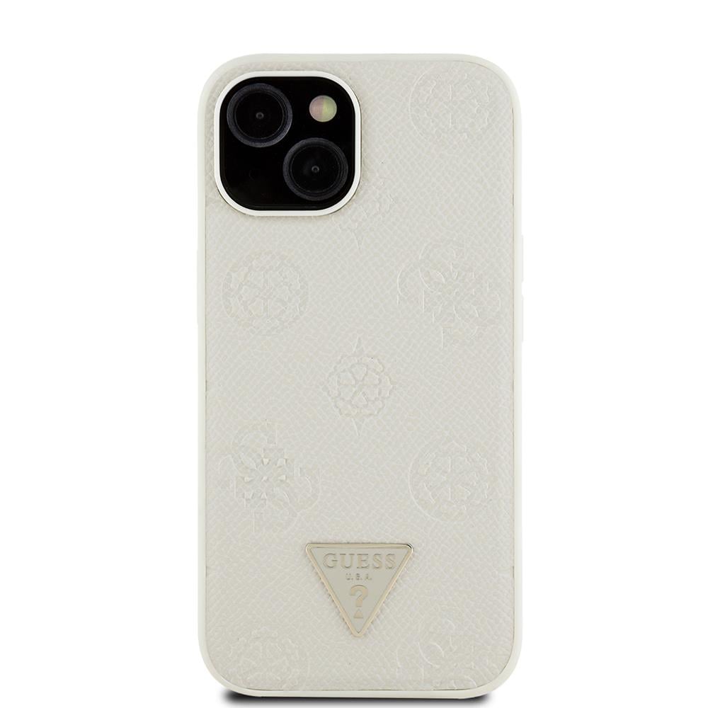 Apple iPhone 15 Kılıf Guess Orjinal Lisanslı M-safe Şarj Özellikli Sıcak Baskılı Üçgen Logolu PU Deri Peony Kapak