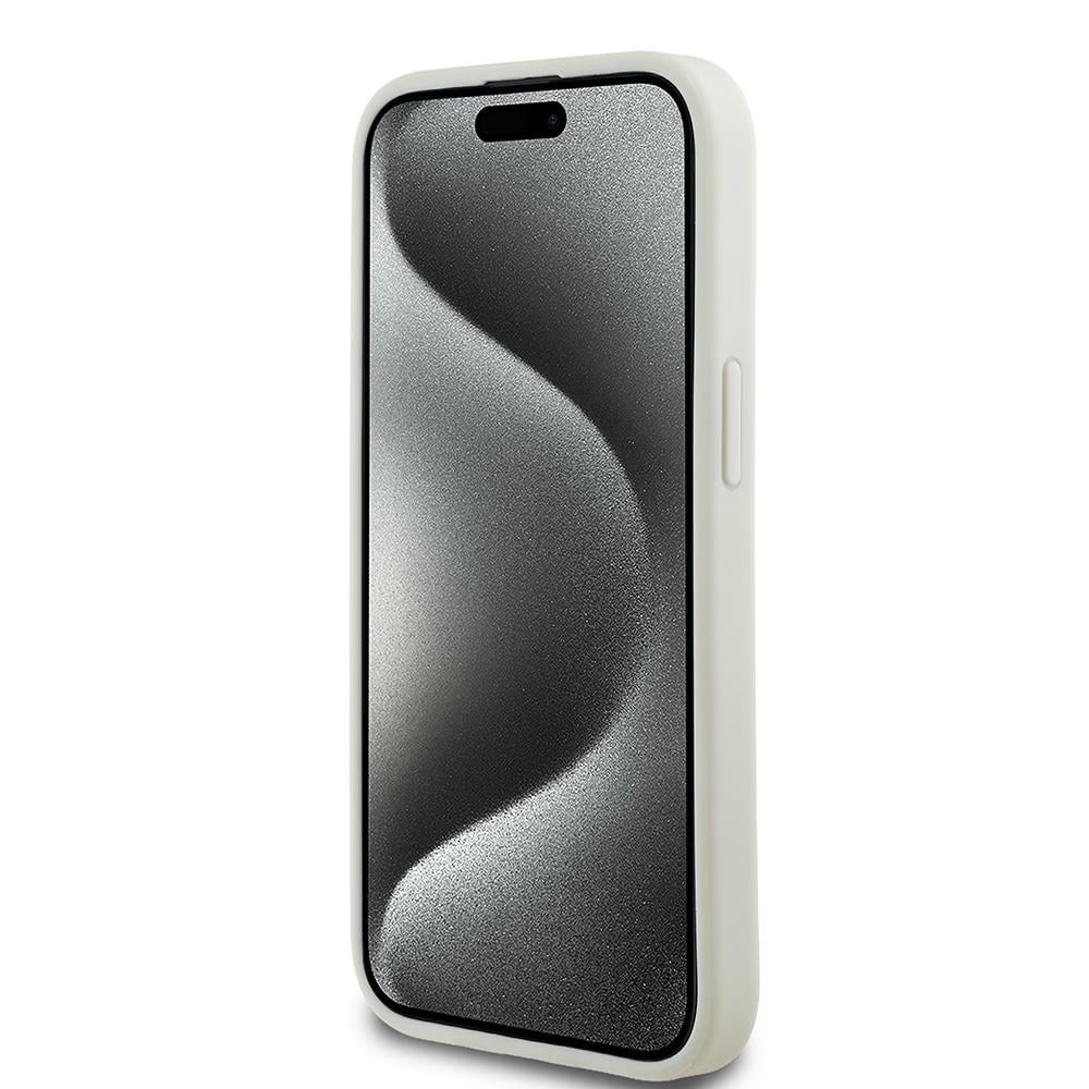 Apple iPhone 15 Kılıf Guess Orjinal Lisanslı M-safe Şarj Özellikli Sıcak Baskılı Üçgen Logolu PU Deri Peony Kapak