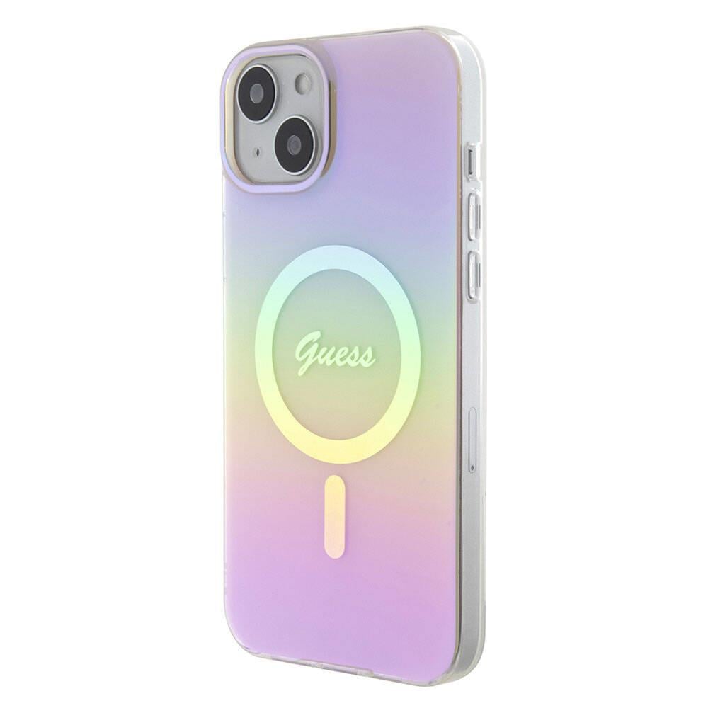 Apple iPhone 15 Plus Kılıf Guess Orjinal Lisanslı M-safe Şarj Özellikli Yazı Logolu Iridescent Kapak