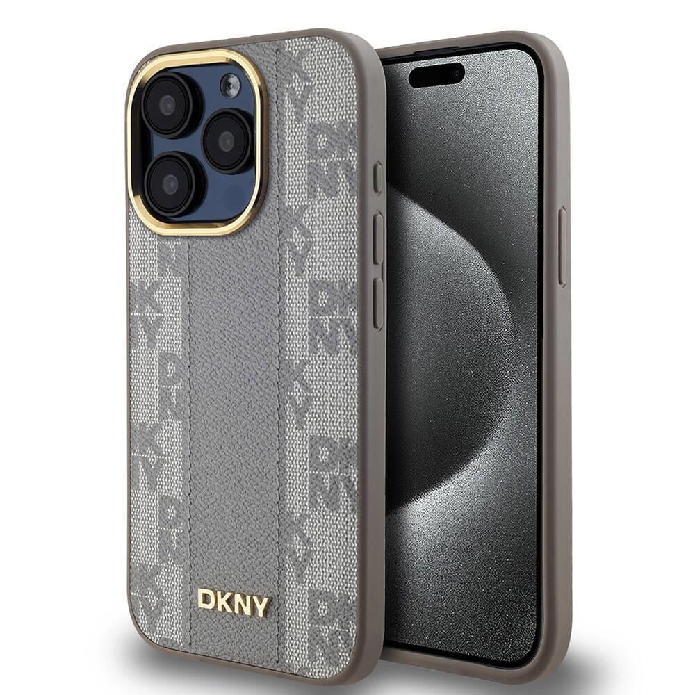 Apple iPhone 15 Pro Kılıf DKNY Orjinal Lisanslı M-safe Şarj Özellikli 3D Yazılı Checkered Pattern Kapak
