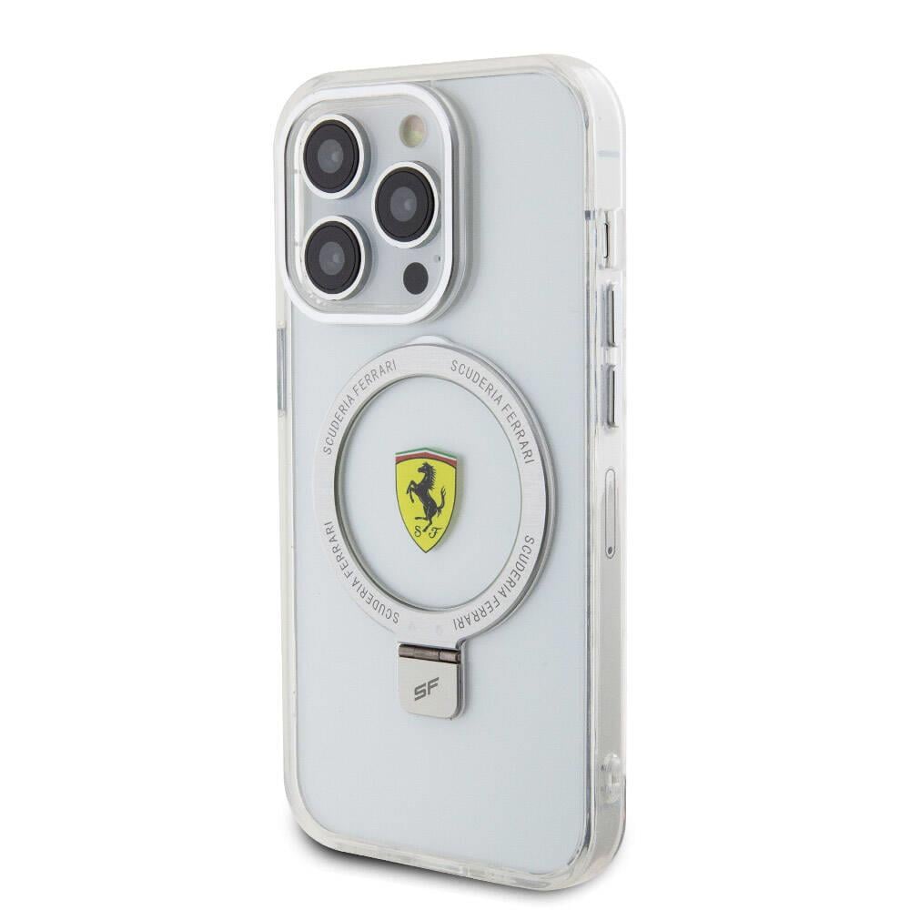Apple iPhone 15 Pro Kılıf Ferrari M-safe Şarj Özellikli Standlı Buzlu Yüzey Dizayn Kapak