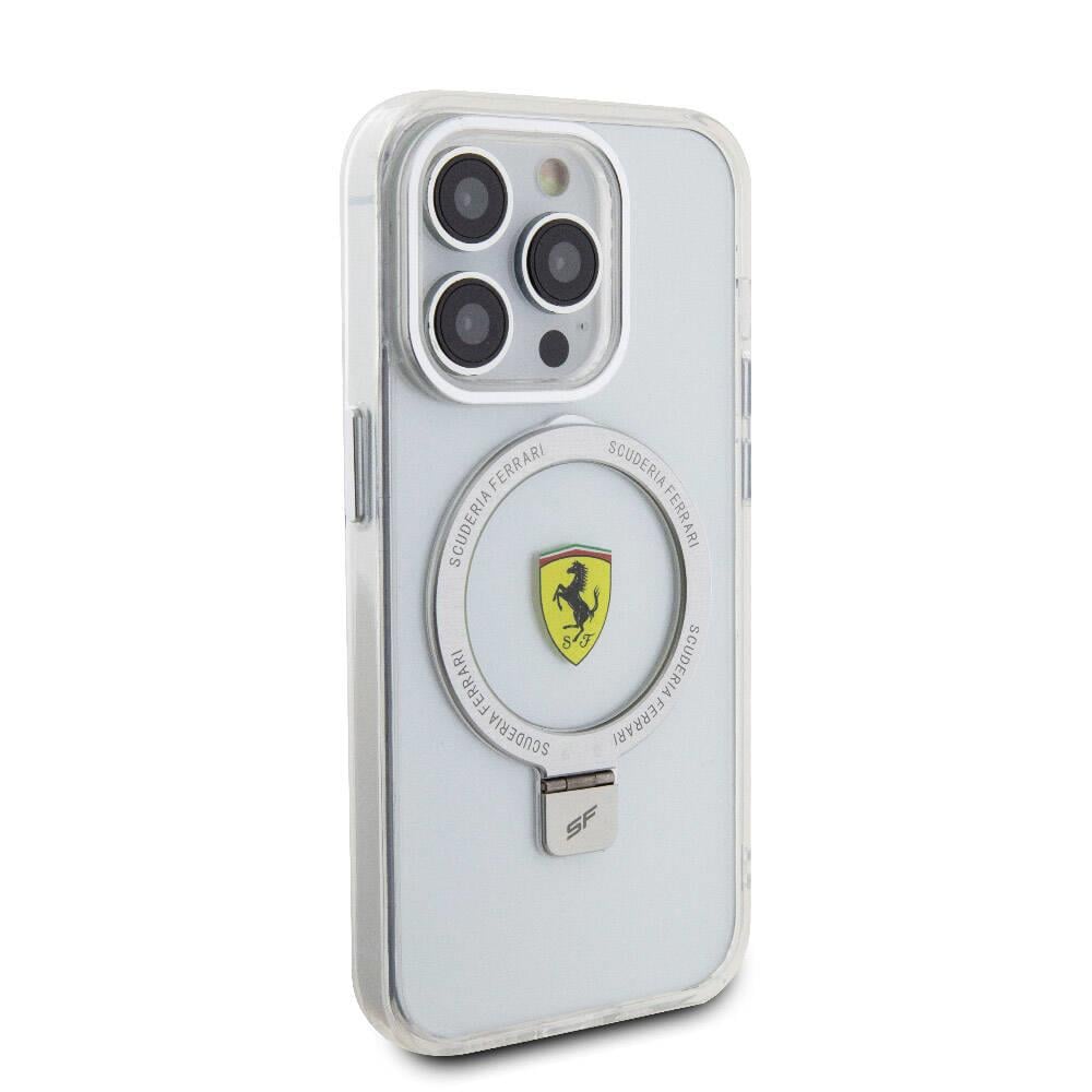 Apple iPhone 15 Pro Kılıf Ferrari M-safe Şarj Özellikli Standlı Buzlu Yüzey Dizayn Kapak