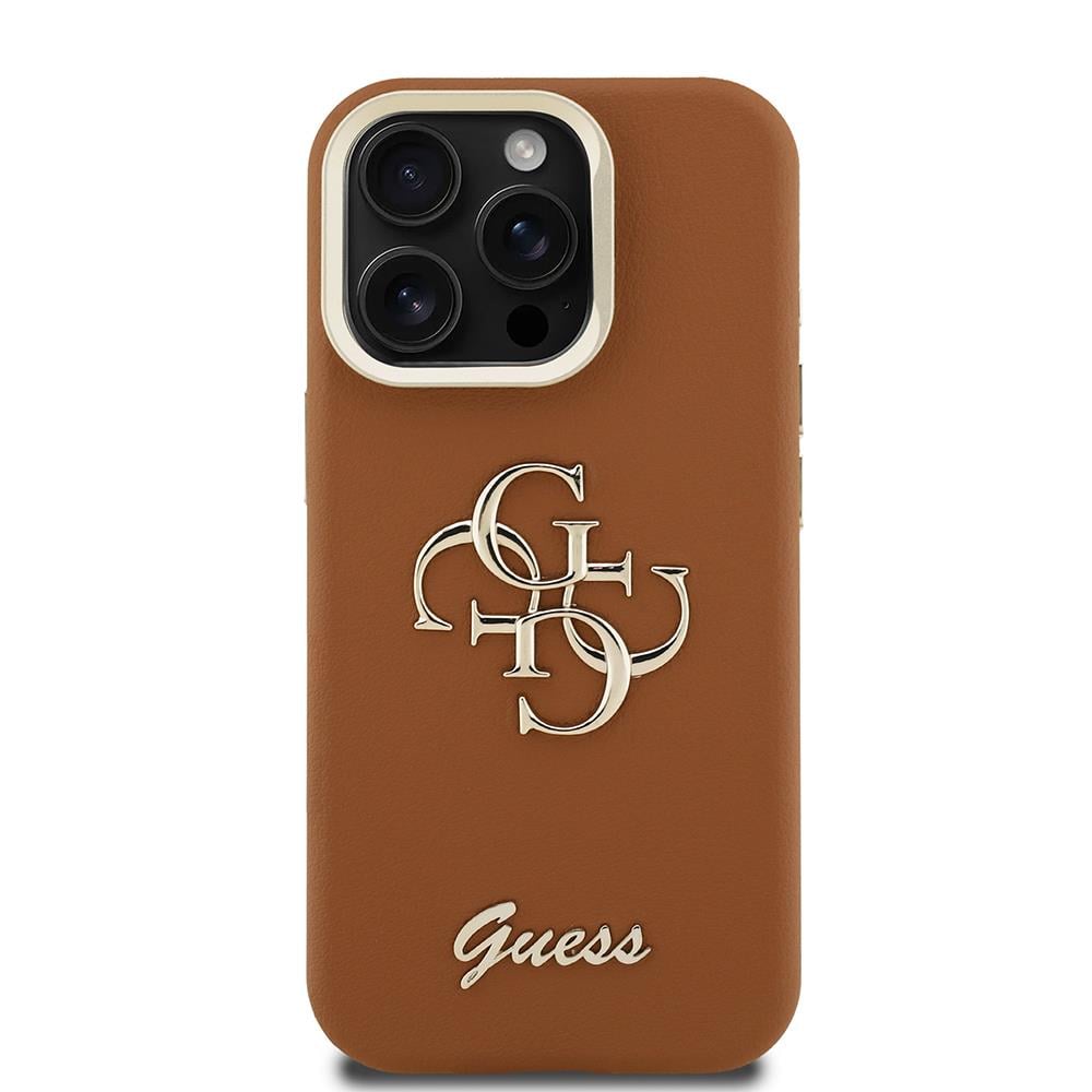 Apple iPhone 15 Pro Kılıf Guess Orjinal Lisanslı Grained Yazı Logolu Kamera Standlı Kapak