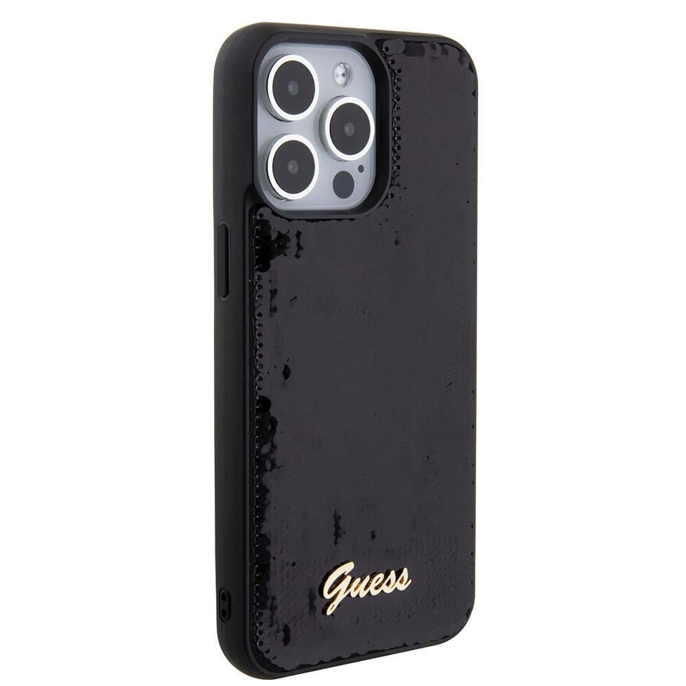 Apple iPhone 15 Pro Kılıf Guess Orjinal Lisanslı Pullu Arka Yüzey Metal Yazı Logolu Sequin Script Kapak