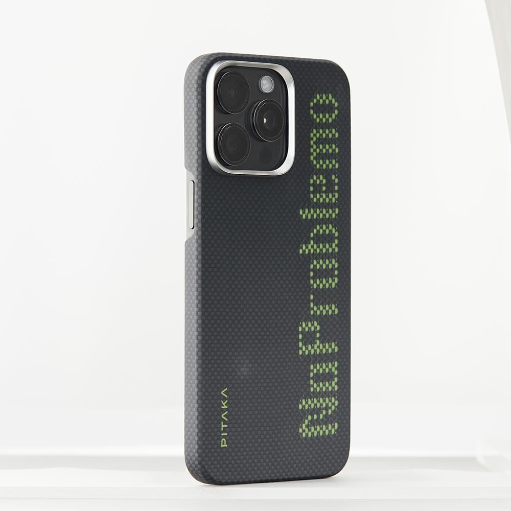 Apple iPhone 15 Pro Kılıf M-safe Şarj Özellikli Lumintex Teknolojili Fosforlu Aramid Fiber Pitaka Tactile Woven Aries Serisi Kapak