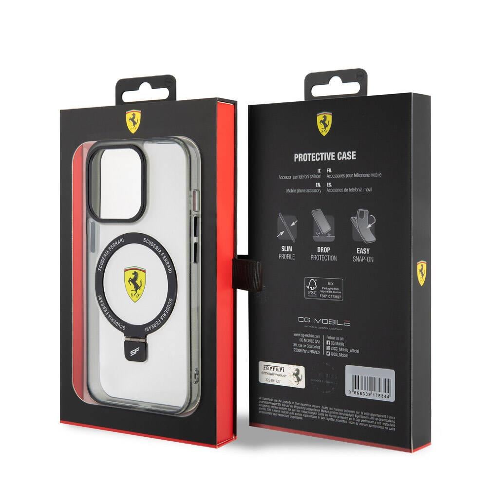 Apple iPhone 15 Pro Max Kılıf Ferrari M-safe Şarj Özellikli Standlı Buzlu Yüzey Dizayn Kapak