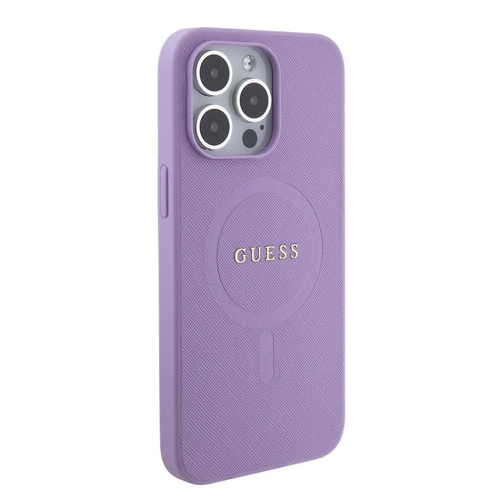 Apple iPhone 15 Pro Max Kılıf Guess Orjinal Lisanslı M-safe Şarj Özellikli Yazı Logolu Saffiano Kapak