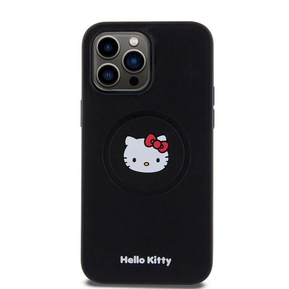 Apple iPhone 15 Pro Max Kılıf Hello Kitty Orjinal Lisanslı M-safe Şarj Özellikli Kitty Head Deri Kapak
