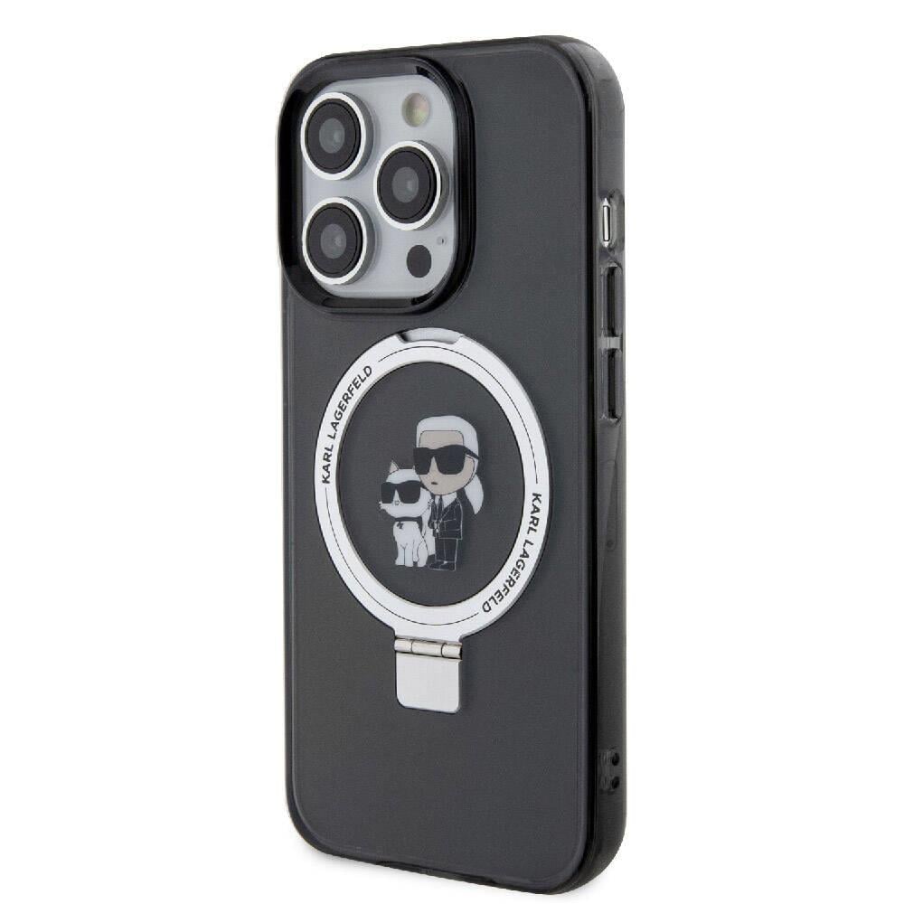 Apple iPhone 15 Pro Max Kılıf Karl Lagerfeld Orjinal Lisanslı M-safe Şarj Özellikli K&C İkonik Baskılı Ring Standlı Kapak