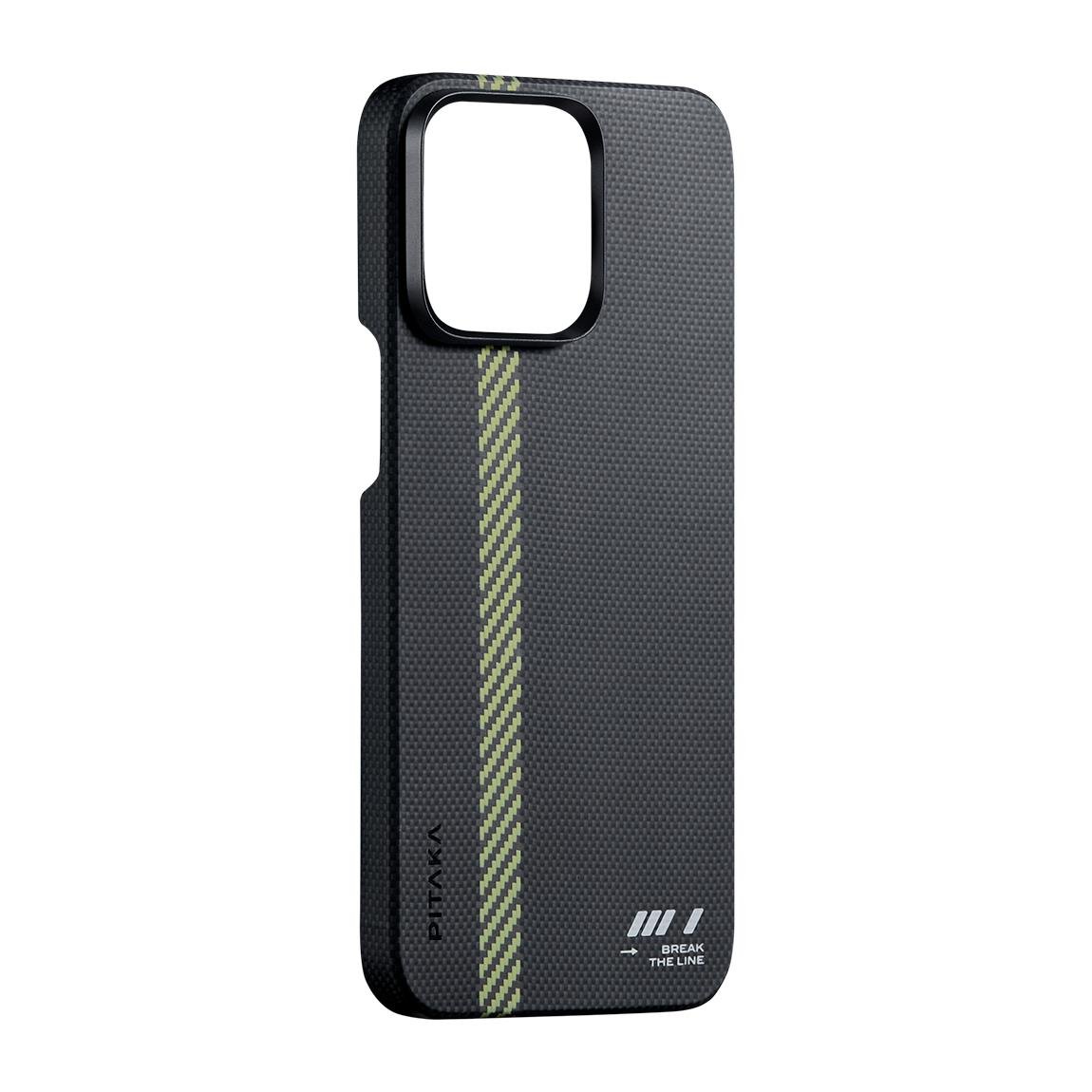 Apple iPhone 15 Pro Max Kılıf M-safe Şarj Özellikli Aramid Fiber Pitaka Tactile Woven Break The Line Kapak