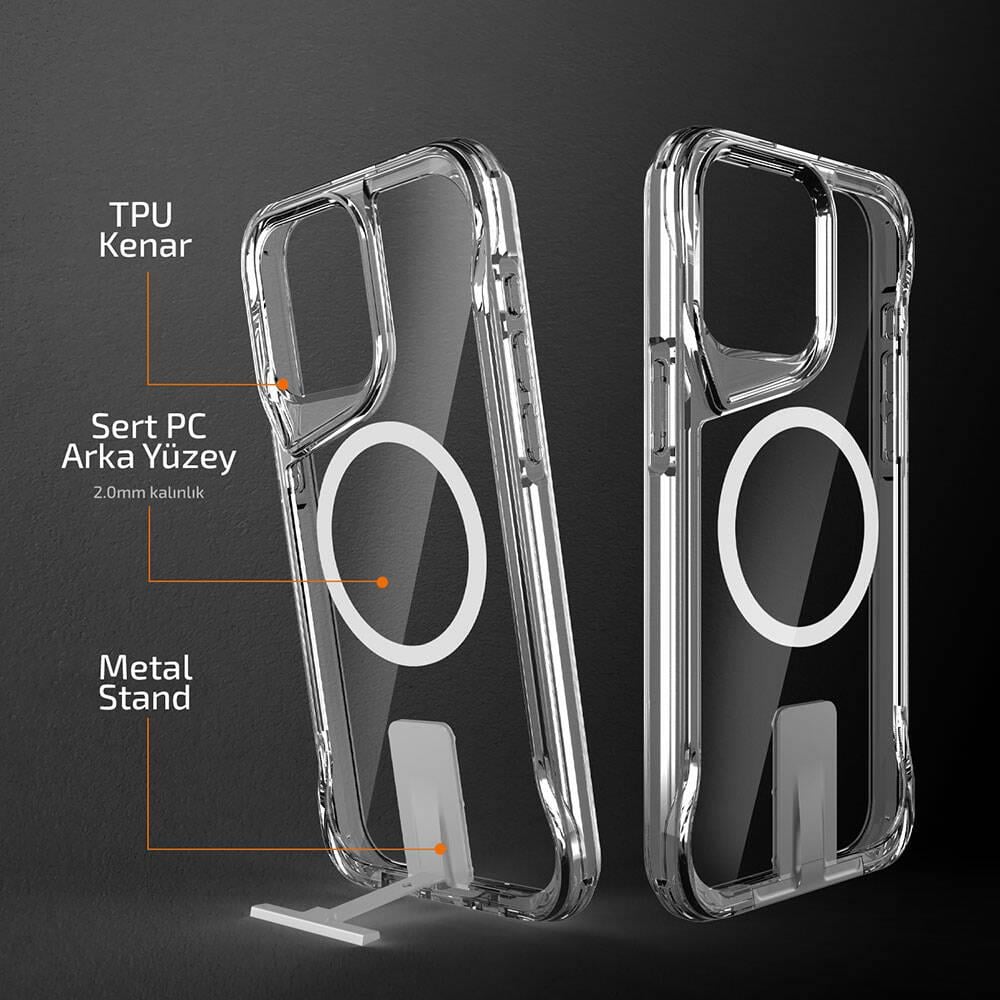 Apple iPhone 15 Pro Max Kılıf M-safe Şarj Özellikli Zore T-Max Standlı Kapak