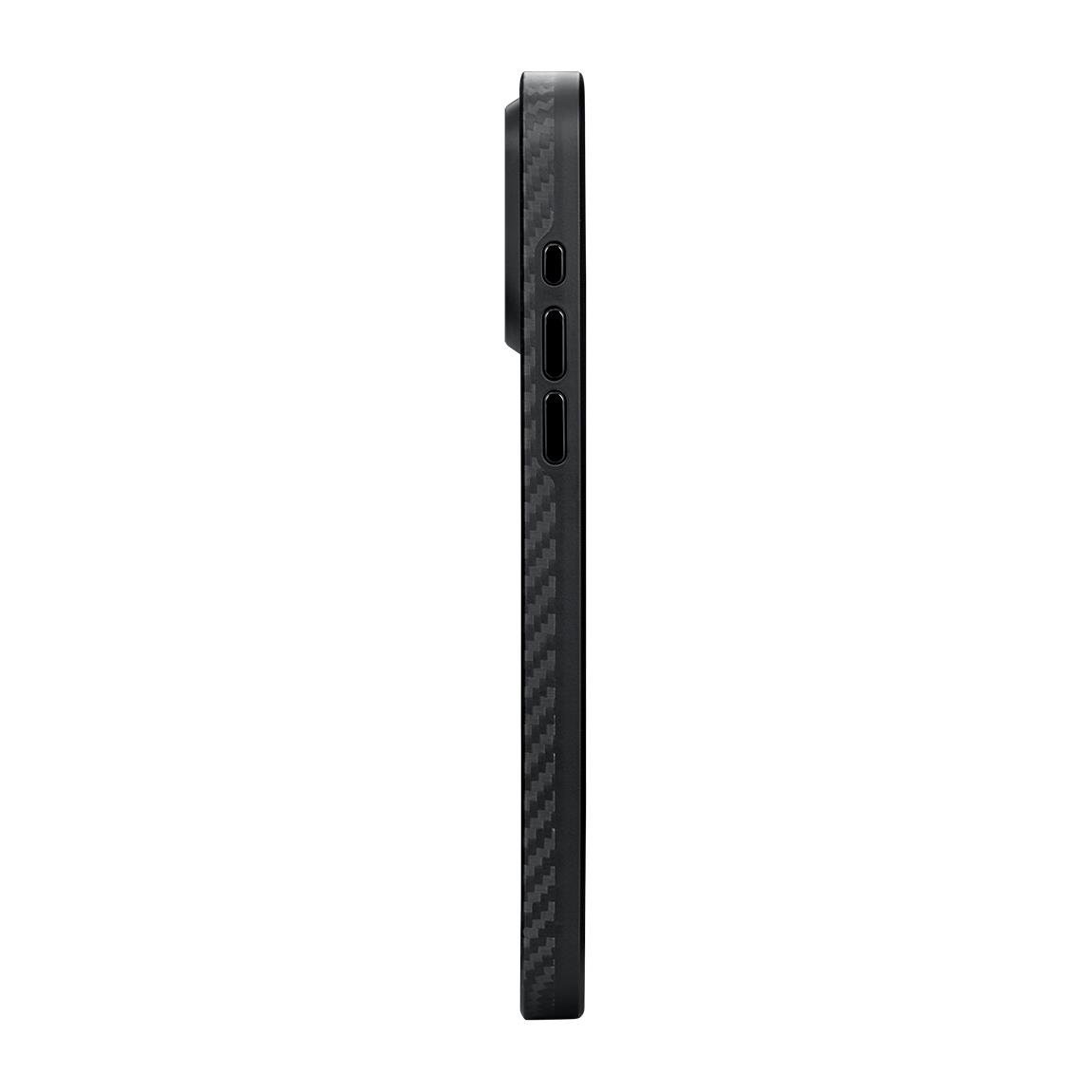 Apple iPhone 15 Pro Max Kılıf M-safe Şarj Özellikli 1500D Aramid Fiber Pitaka Military-Grade Classic Serisi Black-Grey Twill Kapak
