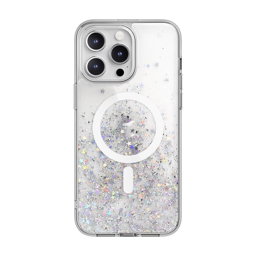 Apple iPhone 15 Pro Max Kılıf M-safe Şarj Özellikli Parlayan Simli Şeffaf Lisanslı Switcheasy Starfield-M Kapak