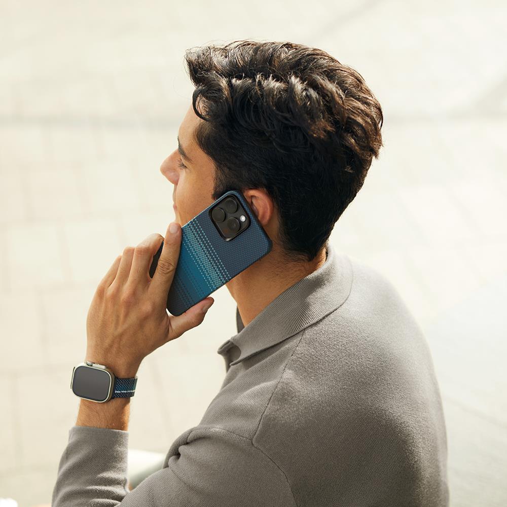 Apple iPhone 15 Pro Max Kılıf M-safe Şarj Özellikli Aramid Fiber Pitaka Tactile Woven Sunset-Moonrise Serisi Moonrise Kapak