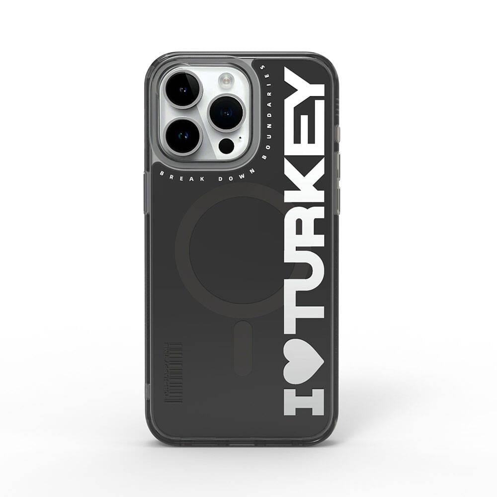 Apple iPhone 15 Pro Max Kılıf M-safe Şarj Özellikli I Love Turkey Yazı Desenli Wiwu Turkey E Serisi Kapak