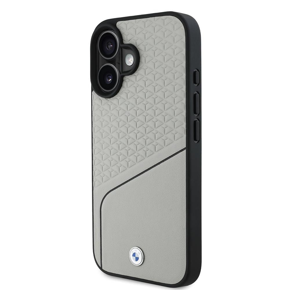 Apple iPhone 16 Kılıf BMW Orjinal Lisanslı M-safe Şarj Özellikli Metal Logolu Dokulu ve Çizgili Deri Kapak